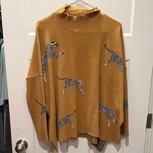 Mustard Leopard Print Mock Neck Sweater